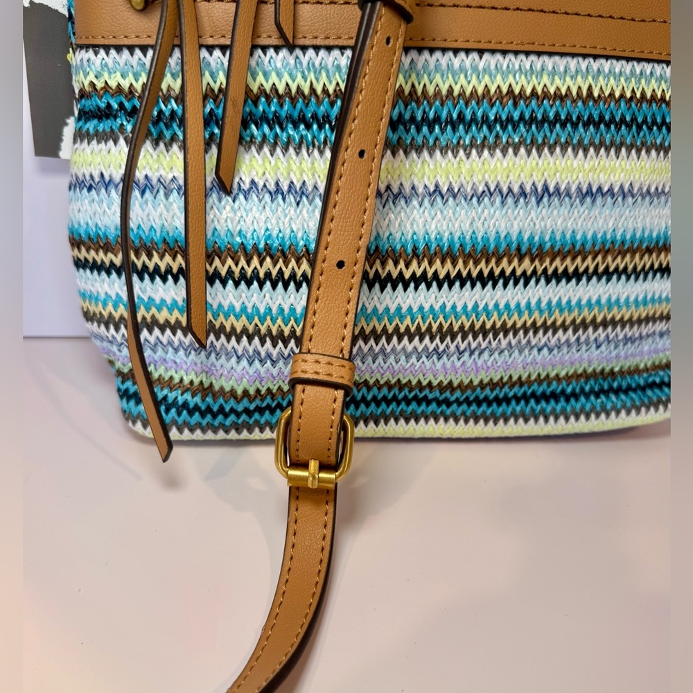 New With Tag Style & Co Straw North South Crossbody Bag In Multicolor Bl… - Picture 3 of 10